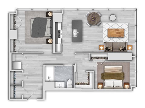 Floor plan for 2 beds, 1 bath, 1088 sqft